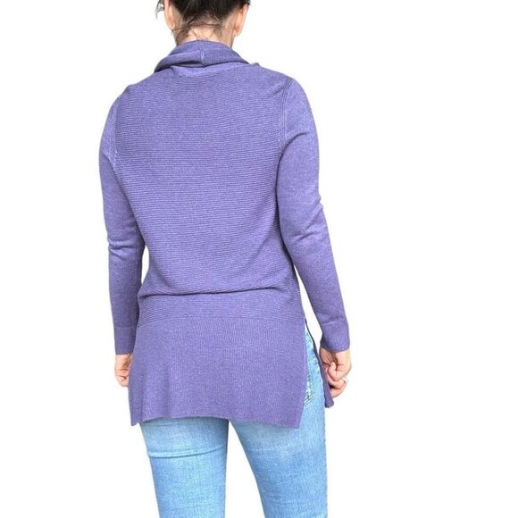 Adrienne Vitadini Purple Pullover Cowl Neck Sweater Size Medium Rib Knit Tunic - Picture 3 of 9